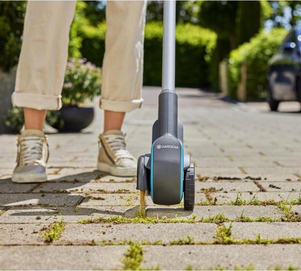 GARDENA EasyWeed 1800/18V P4A ασύρματη βούρτσα αρμών, αφαίρεση ζιζανίων (γκρι/τυρκουάζ, μπαταρία Li-Ion 2.0Ah P4A, POWER FOR ALL ALLIANCE)