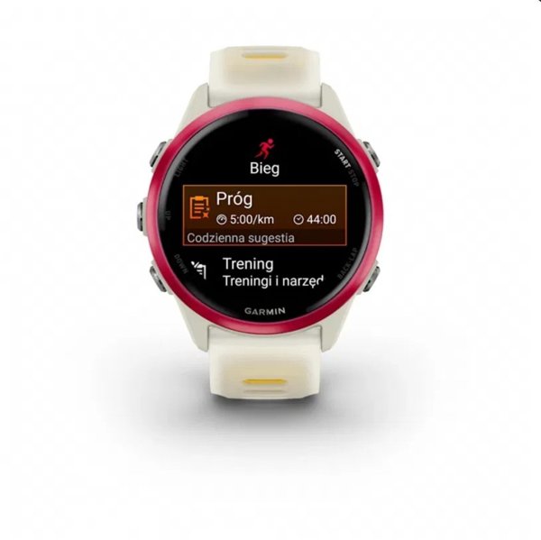 Garmin Forerunner® 570 - 42mm, Raspberry Aluminium με Διάφανο Λουράκι Bone/Mango