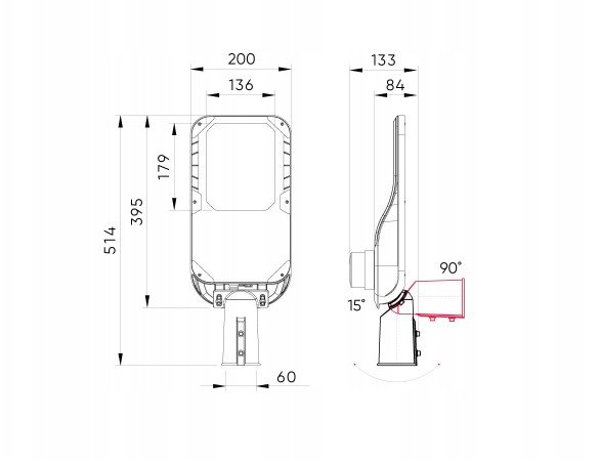 Φωτιστικό δρόμου LED 230V 50W 7000lm, 150x110deg 4000K, CAMINO, IP66, IK08