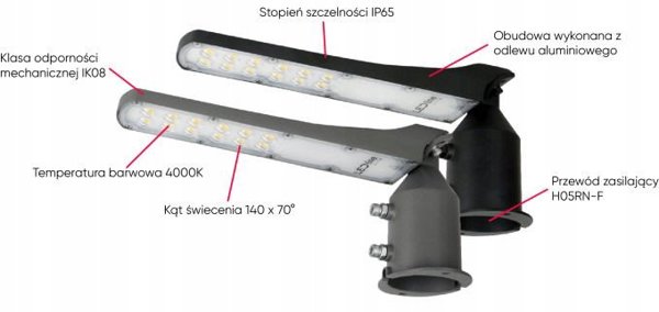 Φωτιστικό δρόμου LED 230V 100W 10 000lm, 140deg x 70deg 4000K, μαύρο, FLAMINGO, IP65, IK08