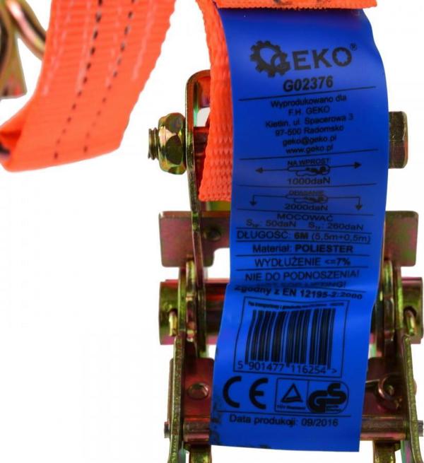 Ιμάντας Μεταφοράς Geko G02376 με Καστάνια, 6m x 35mm, Αντοχή 2 Ton