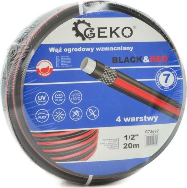 Geko Ενισχυμένος Σωλήνας Κήπου, Μαύρο/Κόκκινο, 1/2", 50m