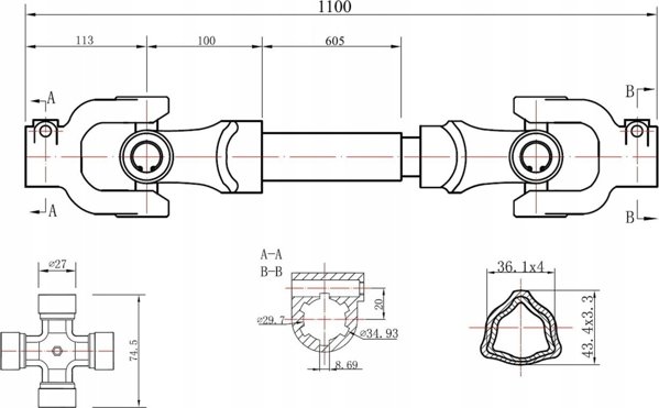 Geko Άξονας μετάδοσης κίνησης 110cm (σωλήνας-T) (1)