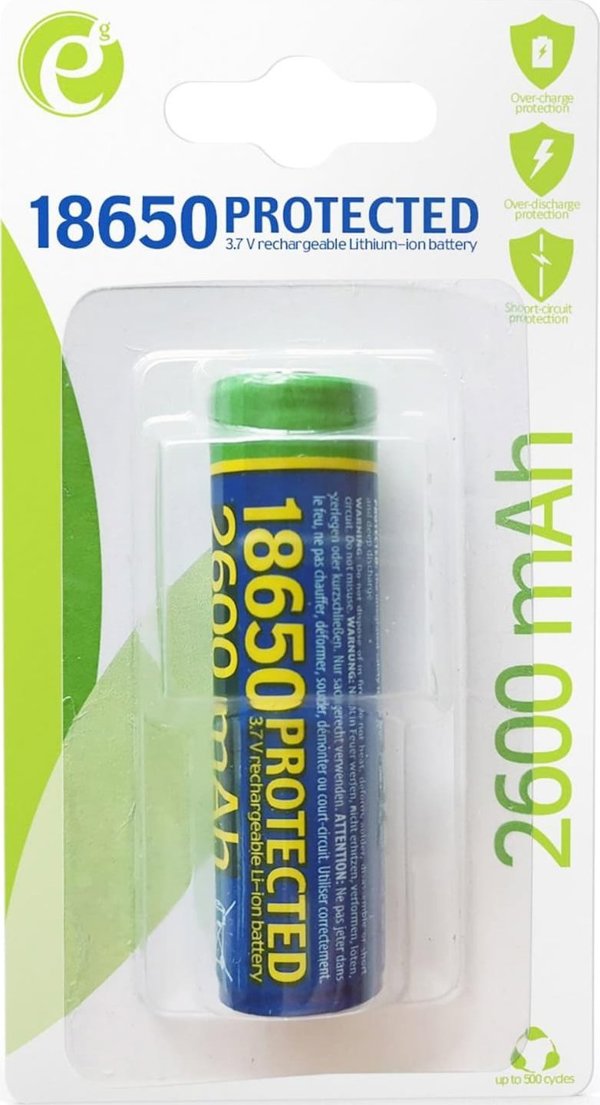 Επαναφορτιζόμενη Μπαταρία Gembird 18650 Li-ion 3.7V 2600mAh με Προστασία Βραχυκυκλώματος