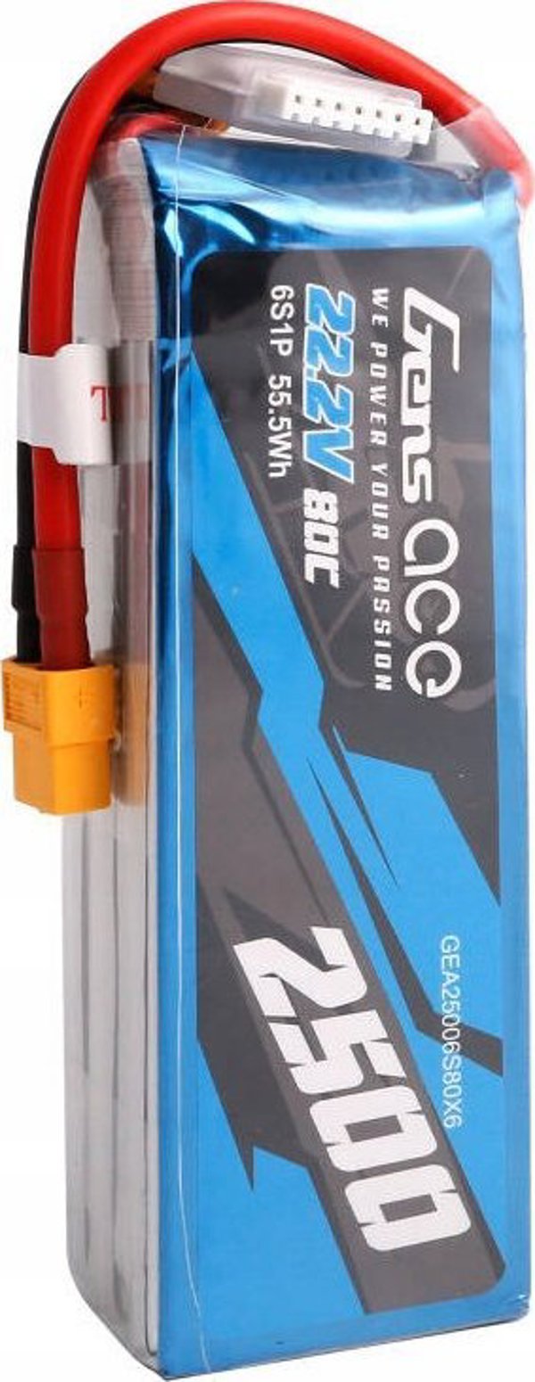 Gens ace Μπαταρία Gens ace 2500mAh 22.2V 80C 6S1P Lipo με σύνδεσμο XT60 plug