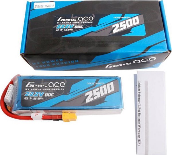 Gens ace Μπαταρία Gens ace 2500mAh 22.2V 80C 6S1P Lipo με σύνδεσμο XT60 plug