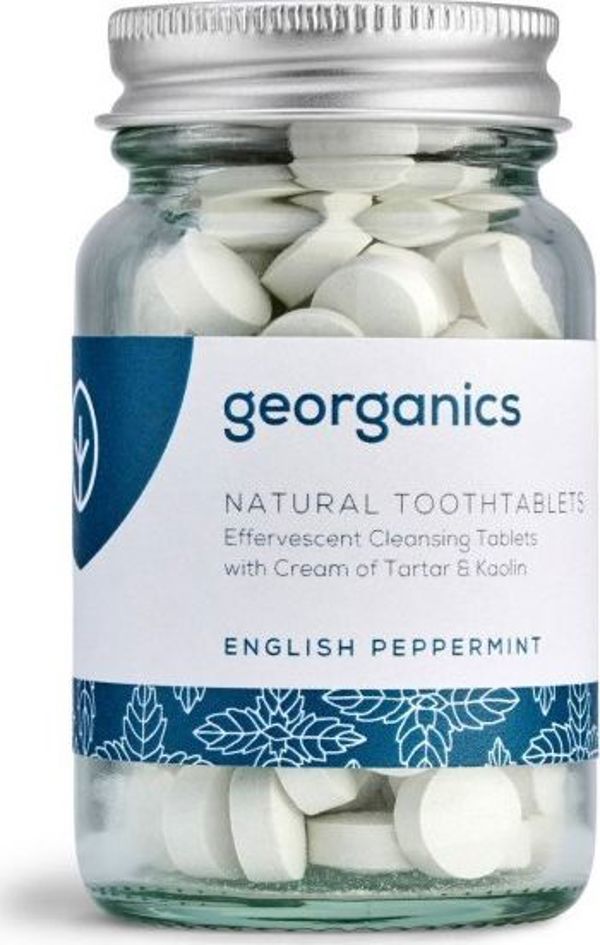 Georganics Φυσικά Δισκία Καθαρισμού Δοντιών, English Peppermint, 120 Ταμπλέτες, Χωρίς Φθόριο & SLS