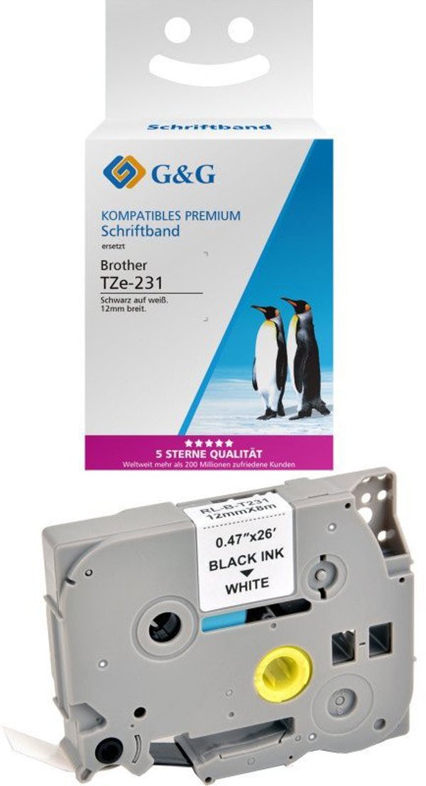 Ταινία εκτύπωσης G&G 12mm x 8m μαύρο-λευκό συμβατό με Brother Tze-231