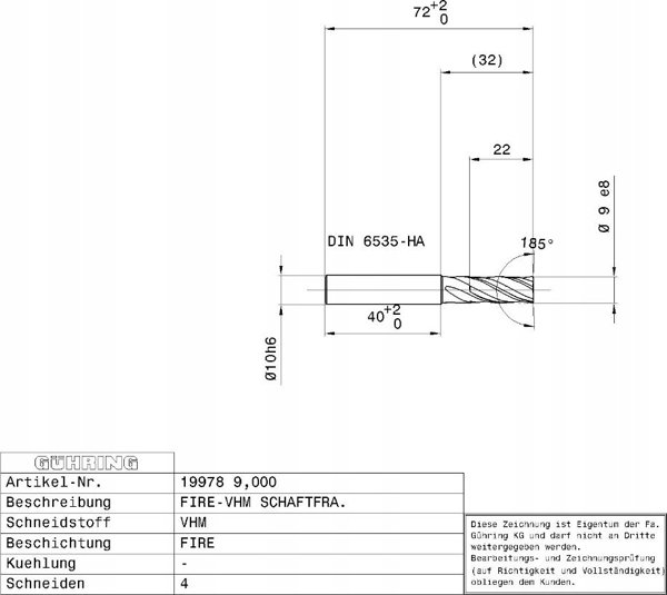 Ghring Κοπτικό φρέζας καρβιδίου GUHRING HA 14.0 mm