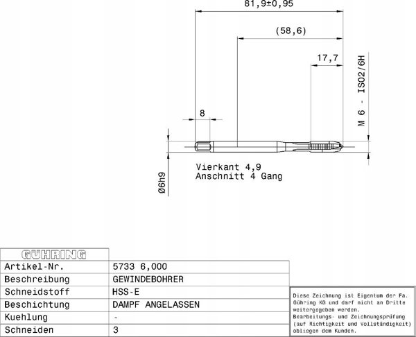 Ghring HSS-E machine tap for through holes GUHRING M6 x 1.0