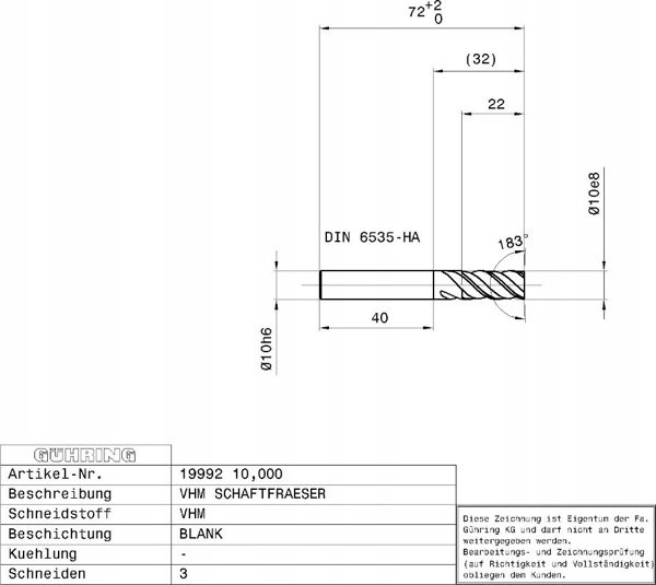 Κοπτικό άλεσης καρβιδίου Ghring GUHRING ALU 19992 12.0 mm