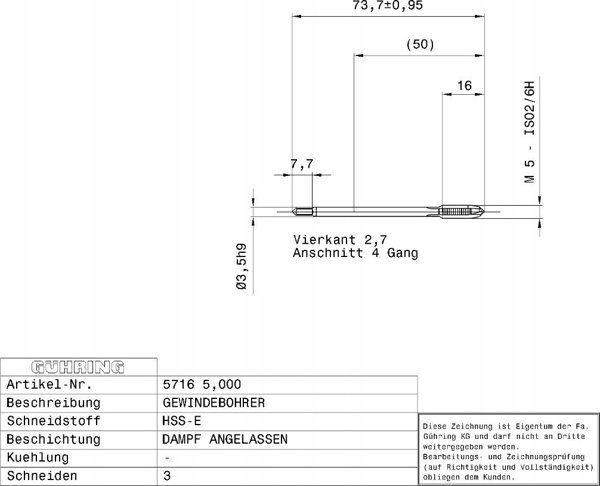 Ghring Machine tap GUHRING HSS-E 5716 DIN376 M5 x 0.8