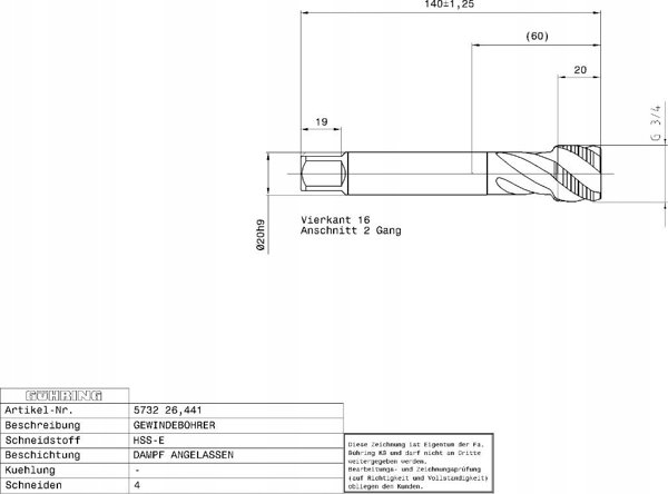Ghring Μηχανική βρύση για τυφλές οπές GUHRING HSS-E 5732 G1/2 - 14 στροφές