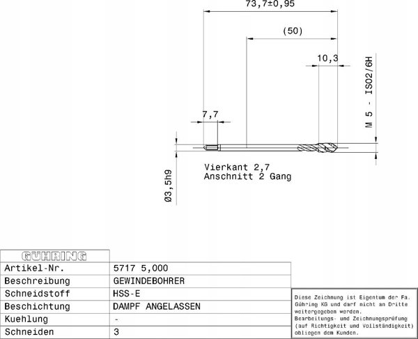 Ghring Μηχανική βρύση για τυφλές τρύπες GUHRING HSS-E 5717 M5 x 0.8