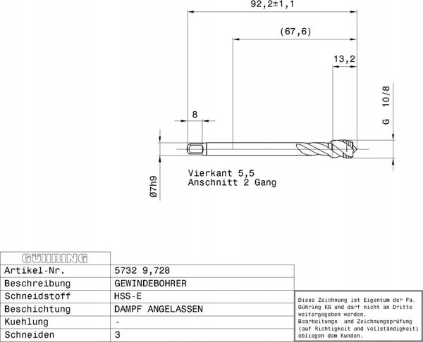 Ghring Βρύση μηχανής για τυφλές οπές GUHRING HSS-E 5732 G1/8 - 28 σπειρώματα