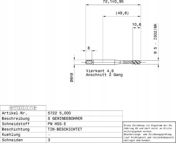 Ghring Machine tap GUHRING HSS-E-PM TiN M5 x 0.8