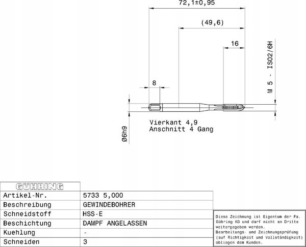 Ghring HSS-E machine tap for through holes GUHRING M5 x 0.8