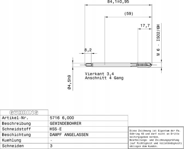 Ghring Machine tap GUHRING HSS-E 5716 DIN376 M6 x 1.0