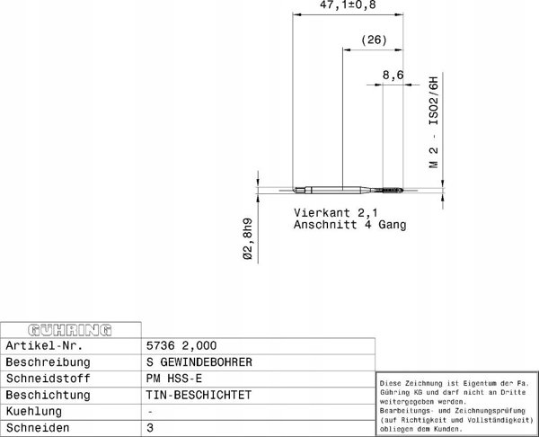 Ghring Machine tap HSS-E-PM TiN GUHRING M3 x 0.5