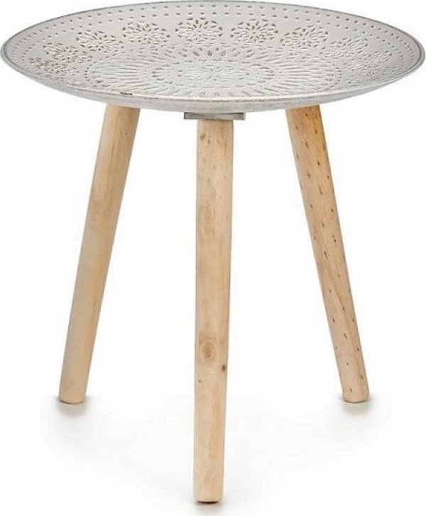 Gift Decor Τραπέζι Μάνταλα Ξύλινο, Στρογγυλό, Ασημί, 40 x 39 x 40 cm