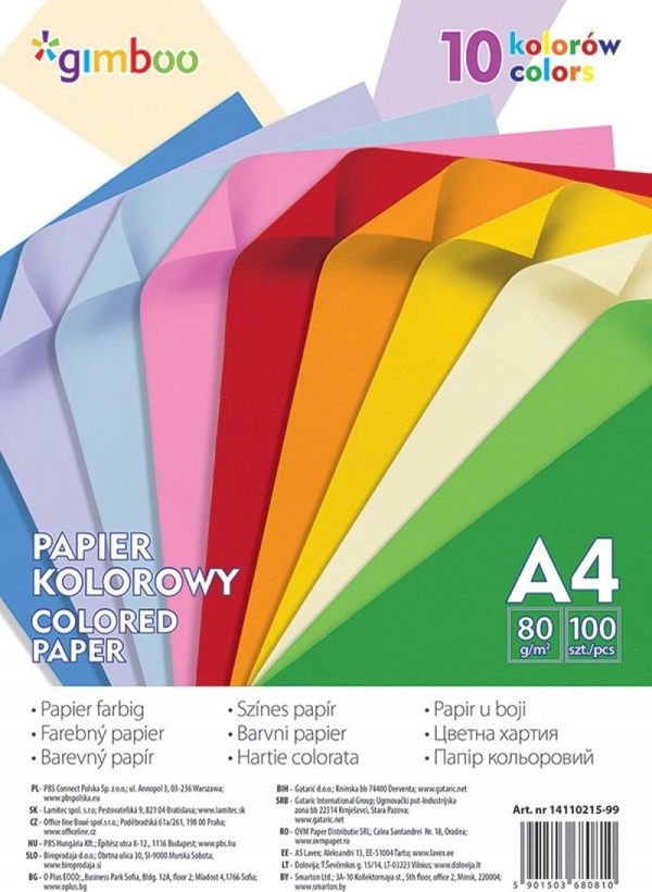 Gimboo Χαρτί Εκτυπωτή A4, 80gsm, 100 Φύλλα, 10 Νέον Χρώματα, Για Εκτύπωση & Σχέδιο