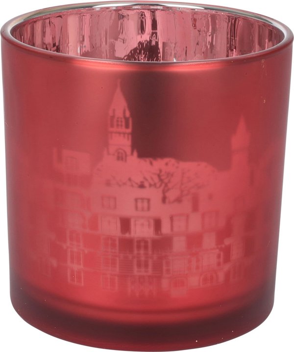 Glass candle holder RED, red color, 15 x 15 cm