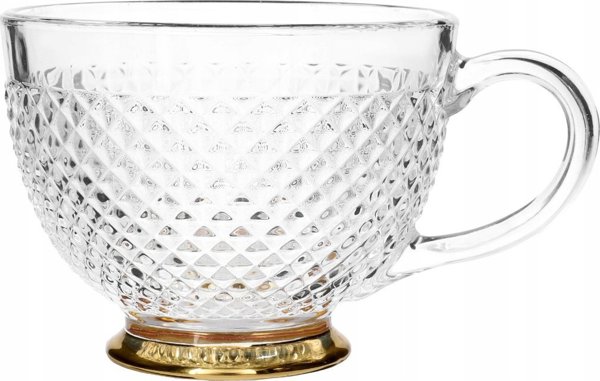 Ποτήρι γυάλινο Homla BARREL με ρίγες και χρυσή βάση, 360 ml