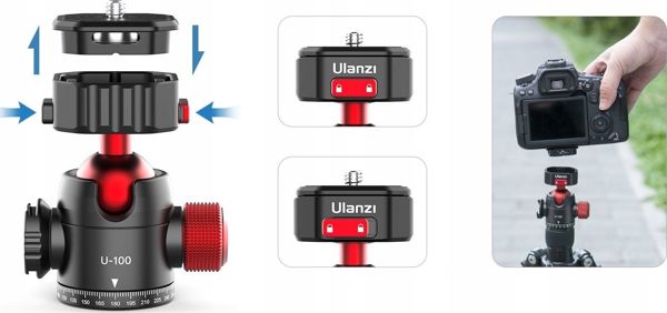 Κεφαλή Ulanzi Σφαιρική Κεφαλή 3D 1/4 3/8 Arca Swiss Ulanzi U-100