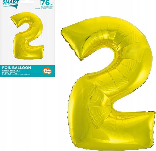 Μπαλόνι foil GoDan αριθμός 2 χρυσό Smart 76cm