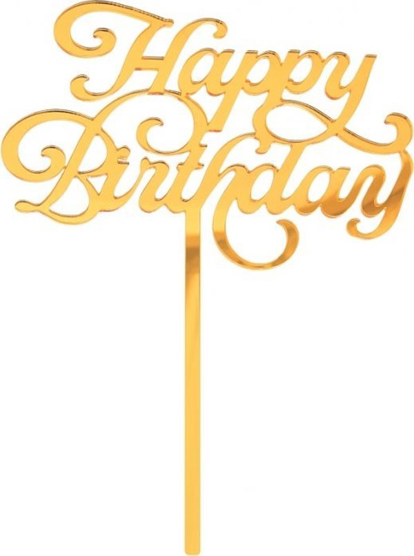 GoDan Ακρυλική διακόσμηση για τούρτα Happy Birthday χρυσή
