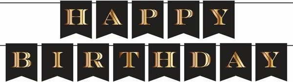 GoDan Χάρτινη Γιρλάντα Happy Birthday, Μαύρο/Χρυσό, 250cm