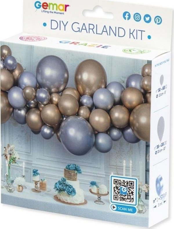 Girlanda μπαλονιών DIY ασημένιο-χρυσό 65τμχ