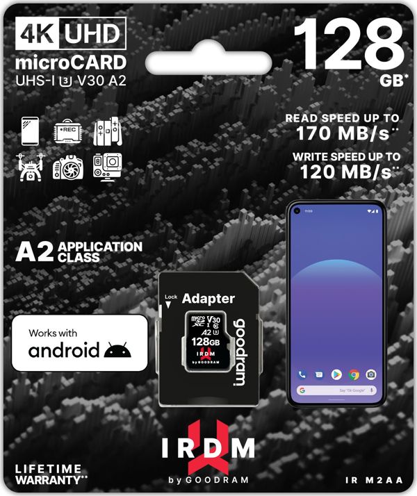 Κάρτα Goodram IRDM M2AA MicroSDXC 128 GB Class 10 UHS-I/U3 A2 V30 (IR-M2AA-1280R12)