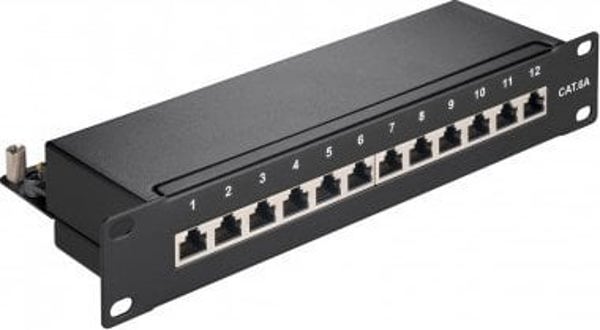 Πάνελ διασύνδεσης Goobay CAT 6a 10 ιντσών (25,4 cm), 12 θύρες - Χρωματική έκδοση Μαύρο