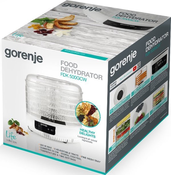 Gorenje | Food Dryer | FDK500GCW | Power 380 W | Number of trays 5 | Integrated timer | White