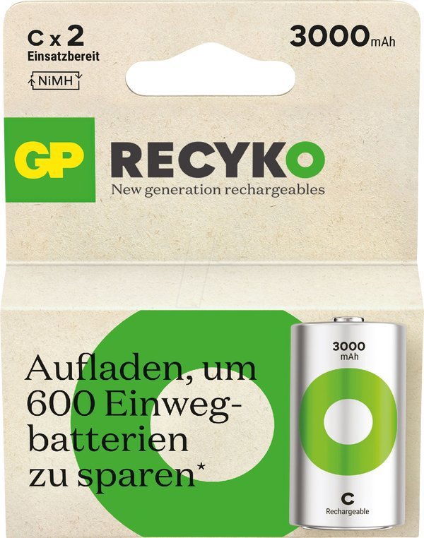 GP 1x2 GP ReCyko NiMH Accus C Baby 3000mAH, έτοιμο προς χρήση