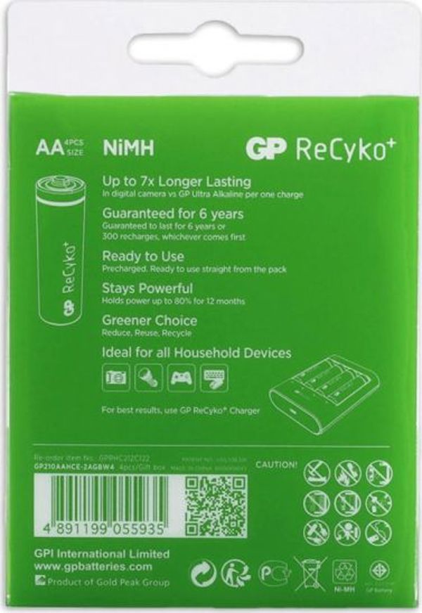 GP Επαναφορτιζόμενη Μπαταρία ReCyko+ AA / R6 2100mAh 4 τεμ.