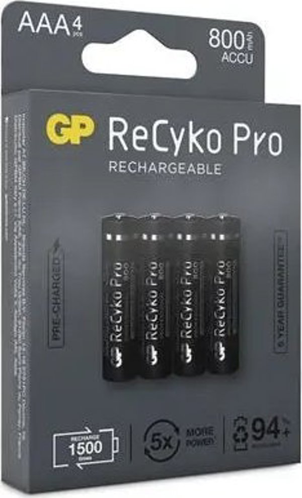 GP GP ReCyko Pro Επαναφορτιζόμενη Μπαταρία, Μέγεθος AAA, 800 mAh, συσκευασία 4 τεμαχίων