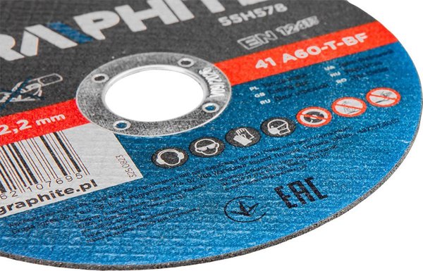 GRAPHITE Τροχοί κοπής μετάλλου 125 x 1.0 x 22.2 mm, 41 A60-T-BF, 10 τεμάχια φιλμ
