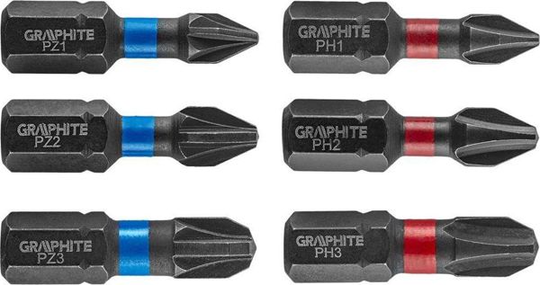 Μύτες Κρουστικού Κατσαβιδιού PH1/2/3 PZ1/2/3 X 25 MM 6 Τεμ. 56H540 GRAPHITE