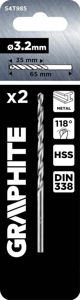 Graphite Τρυπάνια Μετάλλου HSS DIN 338, 3.2mm, 2 Τεμάχια
