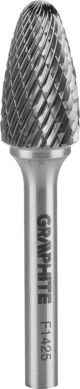 Graphite Φρέζα Μετάλλου HM Τύπου F 14 x 25 mm, Στέλεχος 6 mm, Οξυκόρυφη Στρογγυλεμένη για Μέταλλο, Αλουμίνιο και Πλαστικό, 55H373