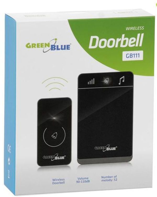 GreenBlue Ασύρματο κουδούνι πομπός-2 δέκτες, 52 μελωδίες μαύρο GreenBlue GB112 αφής, εμβέλεια 150m - GB112