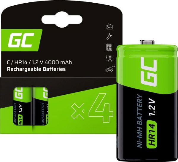 Green Cell Επαναφορτιζόμενη Μπαταρία C R14 NiMH 1.2V 4000mAh - 4 Τεμάχια