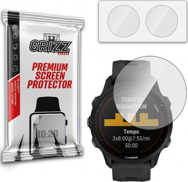 GrizzGlass Υβριδικό Γυαλί Προστασίας για Garmin Forerunner 955, 2 Τεμάχια, Anti-Scratch, Διαφανές