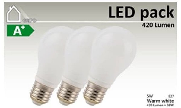 GRIPO GRIPO LED λάμπα A55 E27 5W CRI80 3τμχ 3000K 420Lm >300γρ. 55x100 2835SMD 10τμχ