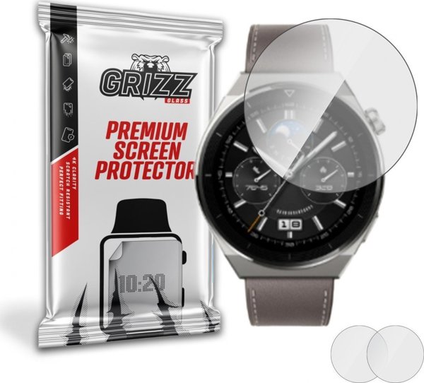 GrizzGlass Υβριδικό Γυαλί Προστασίας για Huawei Watch GT 3 Pro 46mm, 2 Τεμάχια, Anti-Scratch & Ελαιοφοβική Επίστρωση