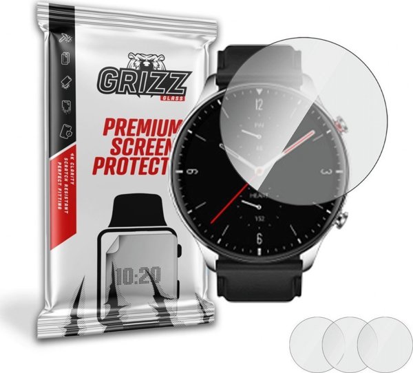 GrizzGlass Προστατευτικό Οθόνης Υδρογέλης για Amazfit GTR 2 - 3 Τεμάχια - Full Coverage, Anti-Scratch