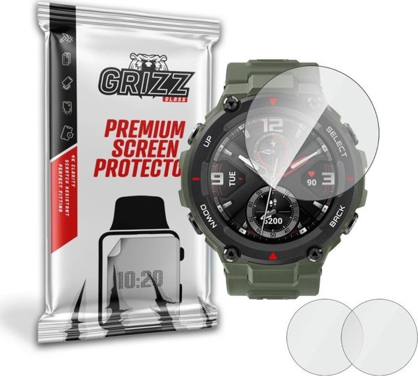 GrizzGlass Υβριδικό Γυαλί Προστασίας για Amazfit T-Rex - 2 Τεμάχια, Anti-Scratch & Oleophobic Coating