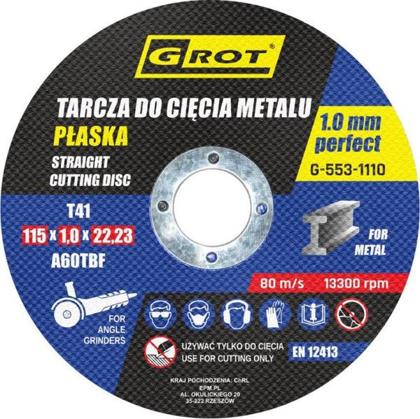 Grot ΕΠΙΠΕΔΟΣ ΔΙΣΚΟΣ T1A 115*1.0*22 ΣΕΤ 10 ΤΕΜΑΧΙΩΝ